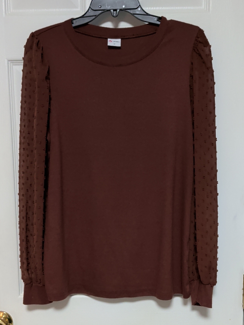 3 For $20 Brown Long-Sleeve Swiss Dot Sleeve Dress Top